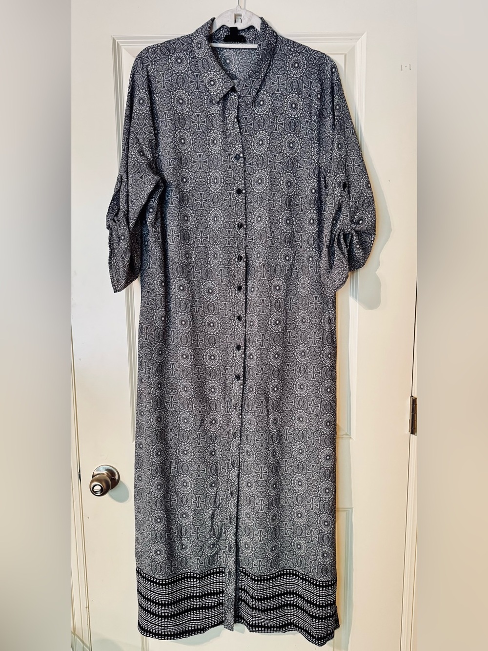 tacera black white geometric shirt dress roll tab sleeve collared size 2x - Picture 9 of 9